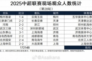 中超第28輪、中甲第28輪、中乙第30輪、中冠決賽第9輪觀眾統(tǒng)計(jì)