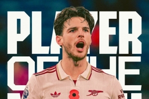 頭球破門！賴斯當(dāng)選對陣伯恩利一役阿森納隊內(nèi)最佳球員