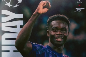 劍指三分！阿森納發(fā)布本輪歐冠海報(bào)：薩卡單人出鏡