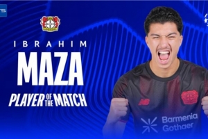 2次解圍+3次搶斷！馬扎當(dāng)選勒沃庫森vs本菲卡全場最佳球員