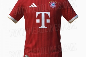 拜仁26-27賽季主場球衣諜照：傳統(tǒng)紅色基調(diào)+細條紋，搭配金色點綴