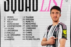 尤文對(duì)陣那不勒斯名單：佩林、戴維、孔塞桑在列，加蒂、DV9缺席