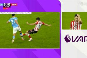 危險(xiǎn)動(dòng)作！奧尼恩蹬踏努內(nèi)斯，VAR介入后被直紅罰下