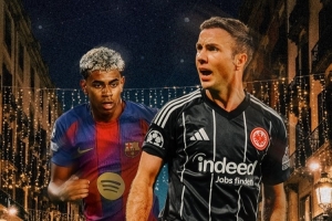 法蘭克福發(fā)布?xì)W冠客場對陣巴薩海報：格策VS亞馬爾