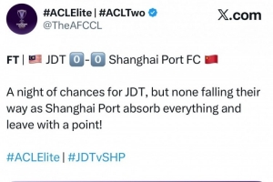 亞冠官推報(bào)道：海港化解了柔佛雨點(diǎn)般的進(jìn)攻機(jī)會，客場帶走1分！